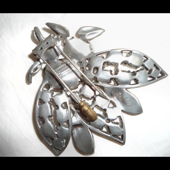 *ULTRA RARE* 1930s Large EISENBERG Vtg BEE Art Deco Double Pin Rhinestone Brooch - Picture 8 of 13